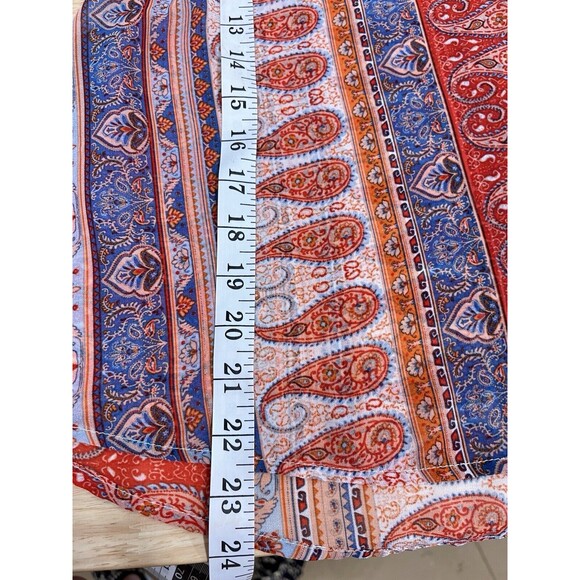 "Miss Me"Lace & Paisley Sleeveless V Back sheer top. Sz XS Red/Blue/Coral - Picture 7 of 11